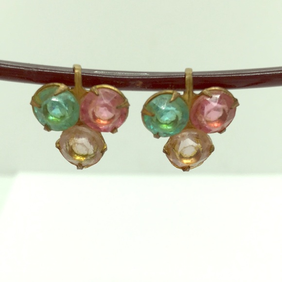 Vintage Jewelry - SALE Bundle 4/$20 -  Antique Glass Earrings in Brass Screw On Backing